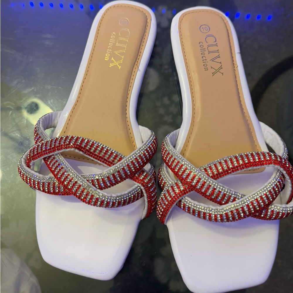 Women's Red and Silver Sandals